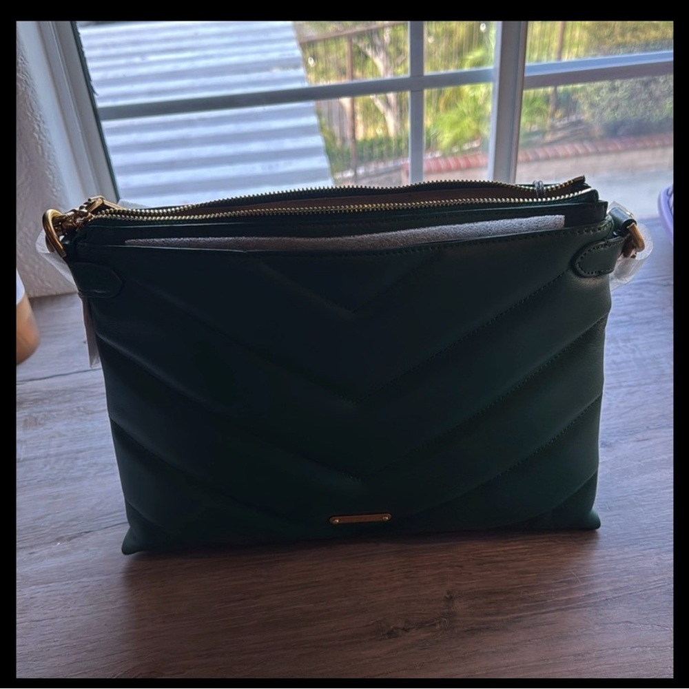 Emerald green Rebecca Minkoff Cross Body with brushed gold chunky chain